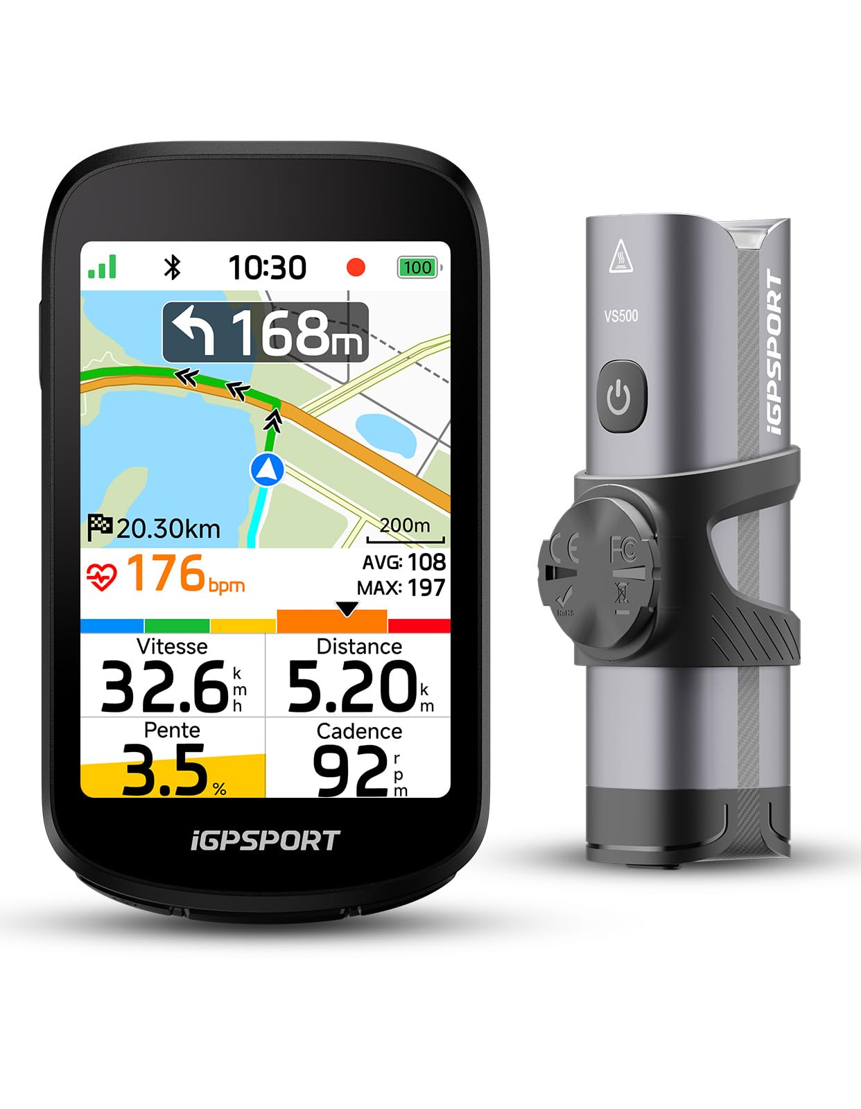 iGPSPORT BSC500 Compteur Velo sans Fil et 500 Lumens Lumiere Velo