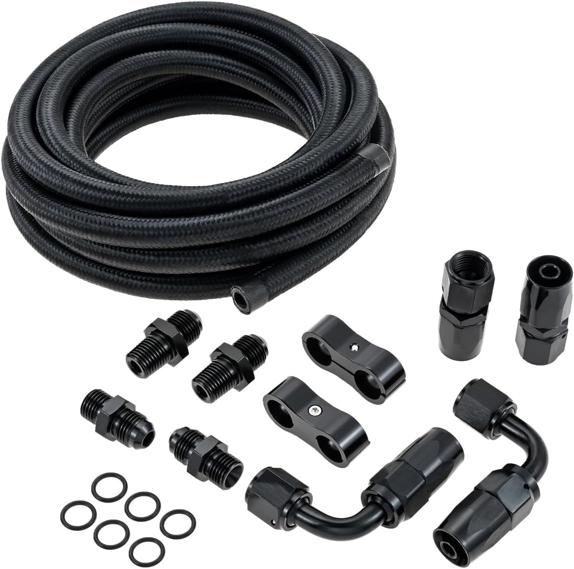 6AN Automatic Transmission Cooler Lines Kit with Fittings Compatible with 4L60E 4L65E, 6AN Fuel Line Kit, AN6 Nylon Braided Fuel Line Hose Fitting Kit CPE 15FT for Oil Gas and Fuel