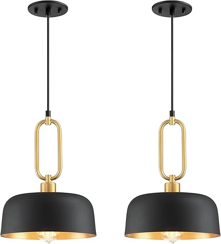 Miniatura 1 de Lámpara colgante industrial, paquete de 2 luces colgantes negras de granja, lámparas de techo colgantes vintage para cocina, isla, pasillo, comedor,