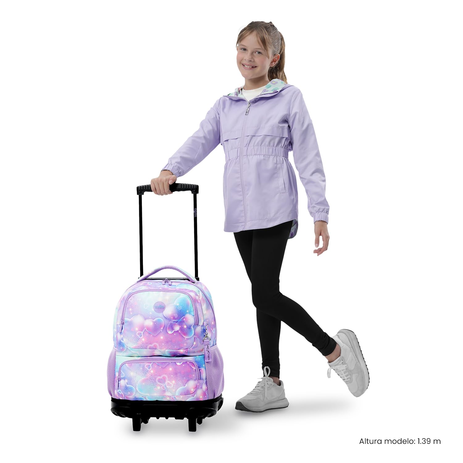 TOTTO - Mochila Escolar con Ruedas, Modelo SKL L, Capacidad 25 L, Mochila Grande, Bolsillo Botella, Bomper Protector, Asa de Mano, Manija Telescópica, Resistente y Cómoda, Estampado Korina