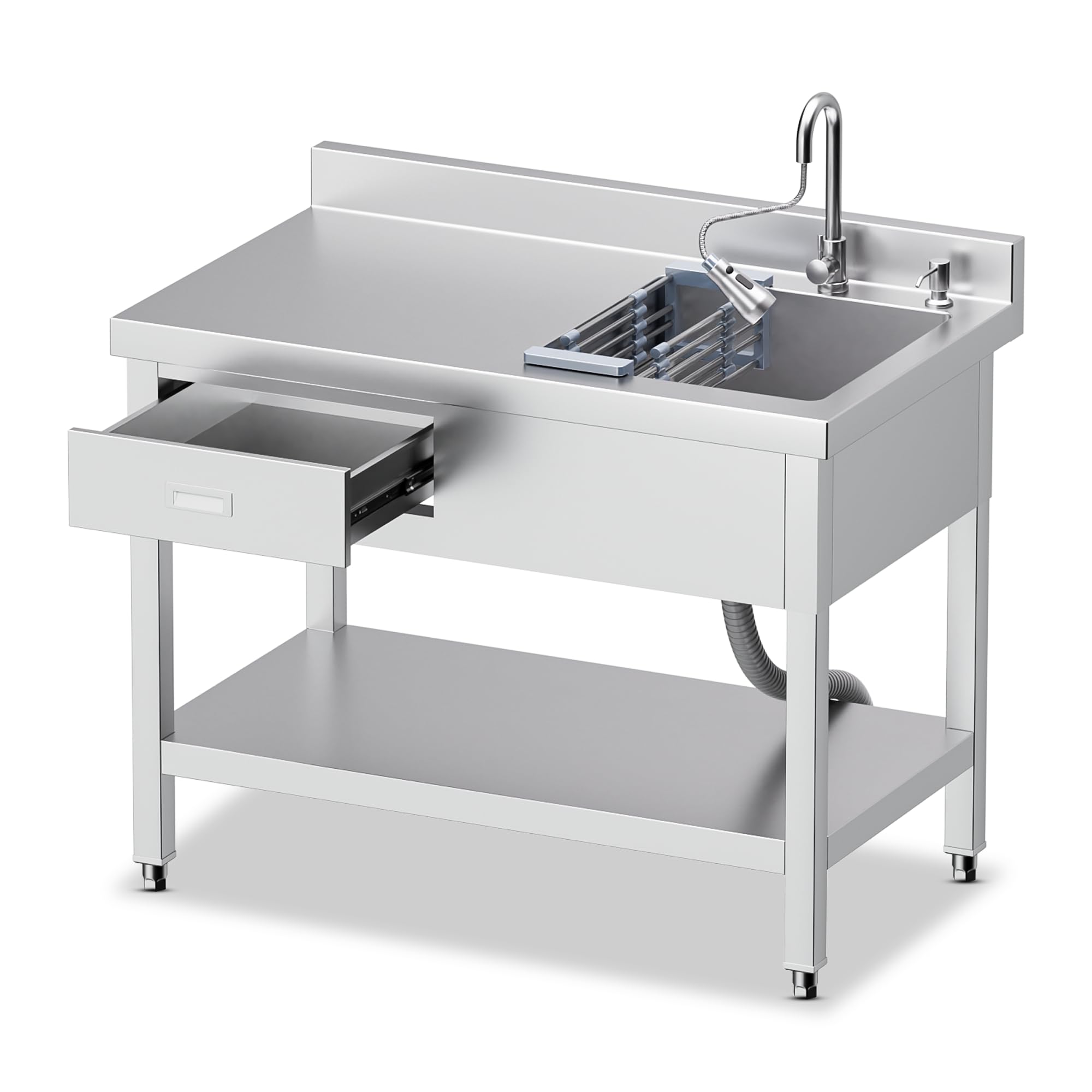 Stainless Steel Commercial Utility Sink with Workstation &amp; Drawer