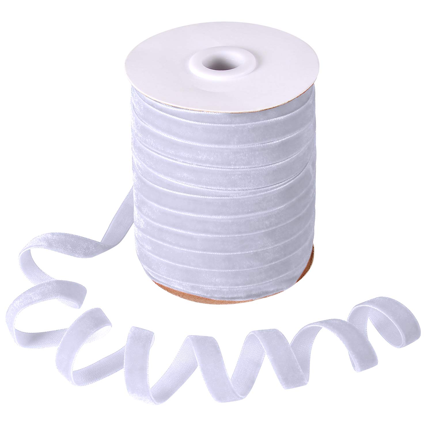 Lezevn 50 Yards Vintage Velvet Ribbon Crushed Velvet Ribbon for Wedding Décor Choker Necklace Gift Package Wrapping (White, 1")