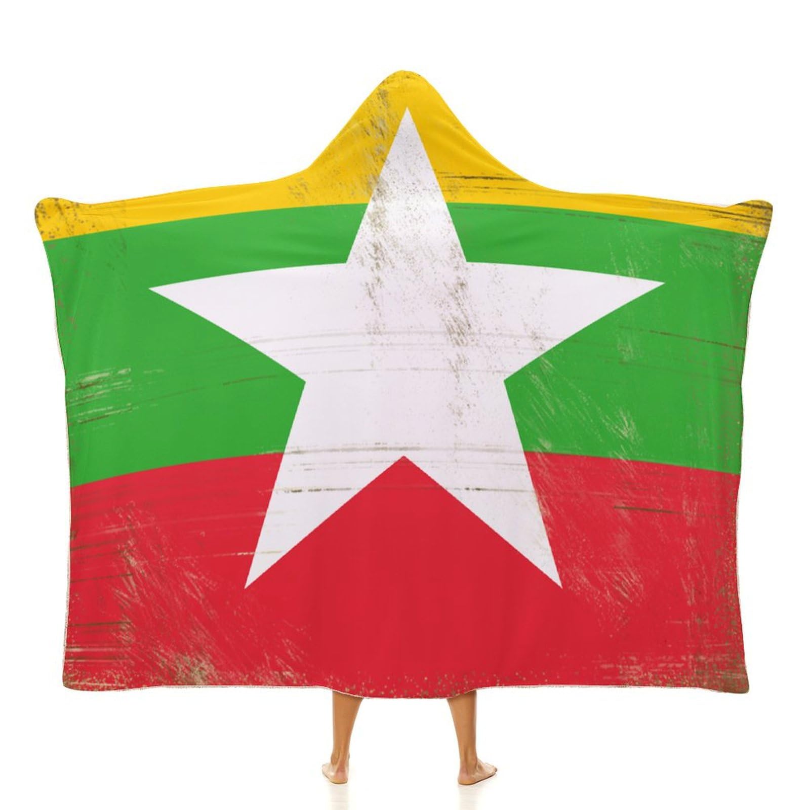 Couverture à capuche Birmanie vintage 152x203 cm pour adulte et enfant