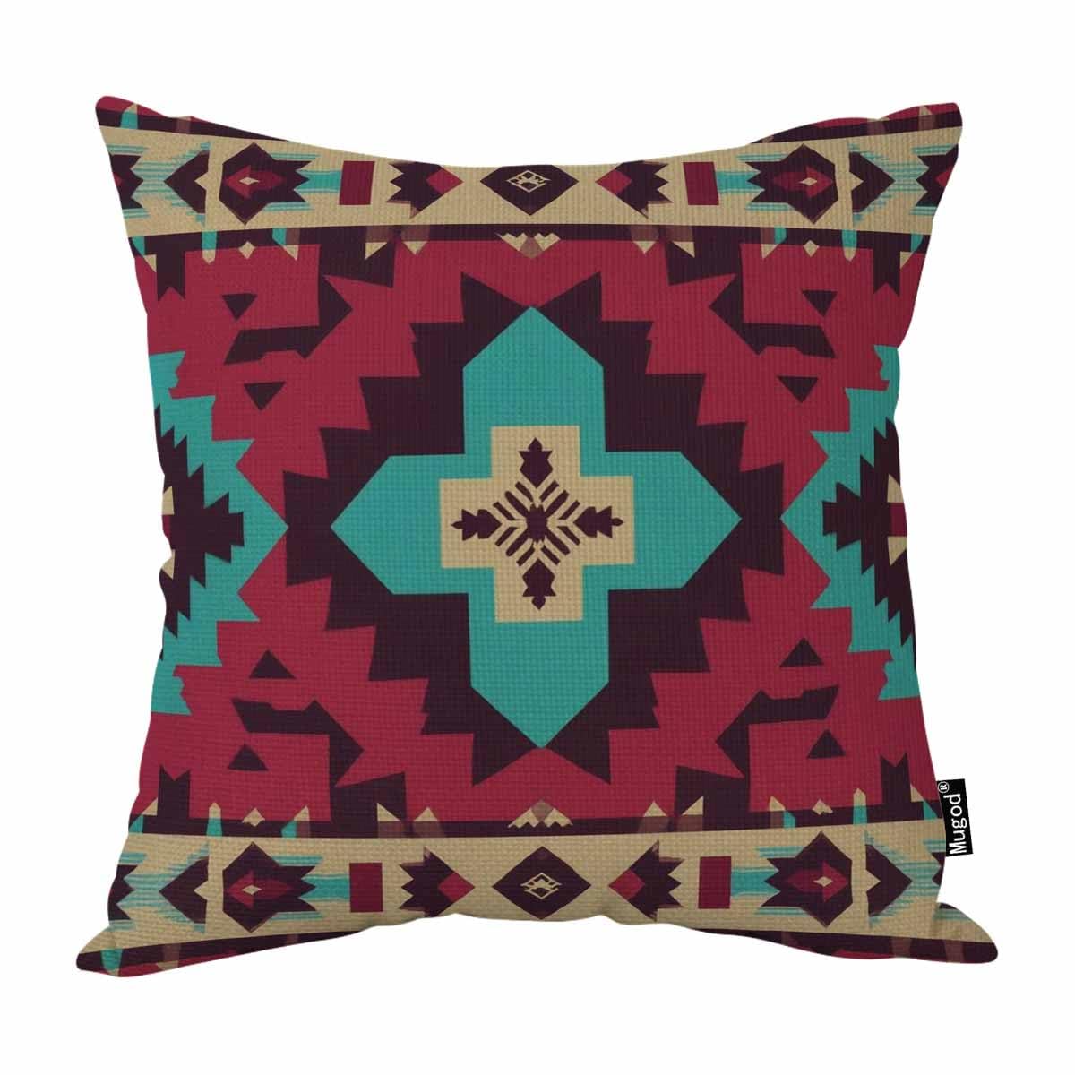 Mugod Ethnic Pattern Pillow Cover Native Southwest American Aztec Print Decorative Throw Pillow Cases Cotton Linen Indoor Square Cushion Covers 18x18 Inch for Home Sofa Couch