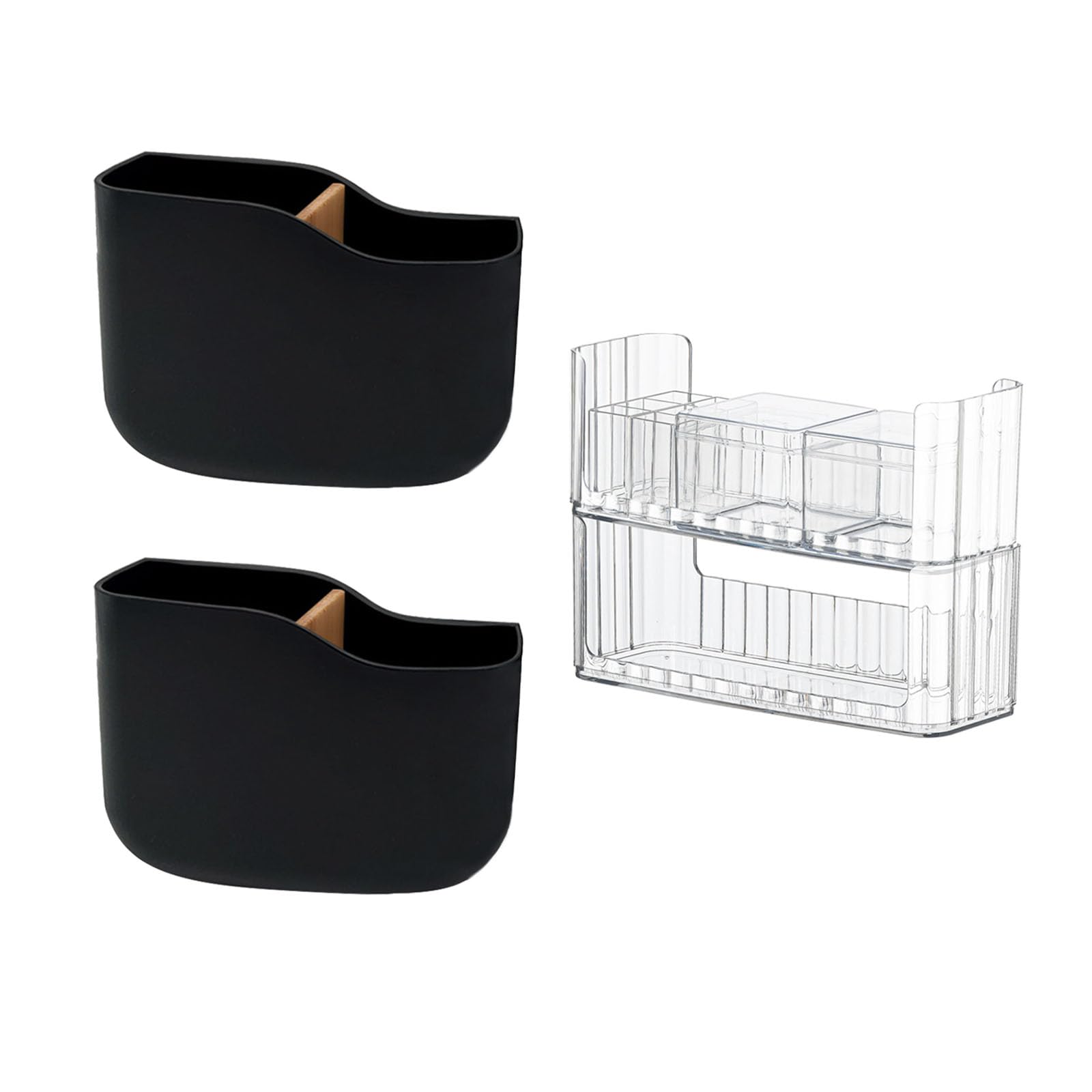 LINFIDITE2 Pack Adhesive Remote Control Holder Black and Stackable Makeup Organizer