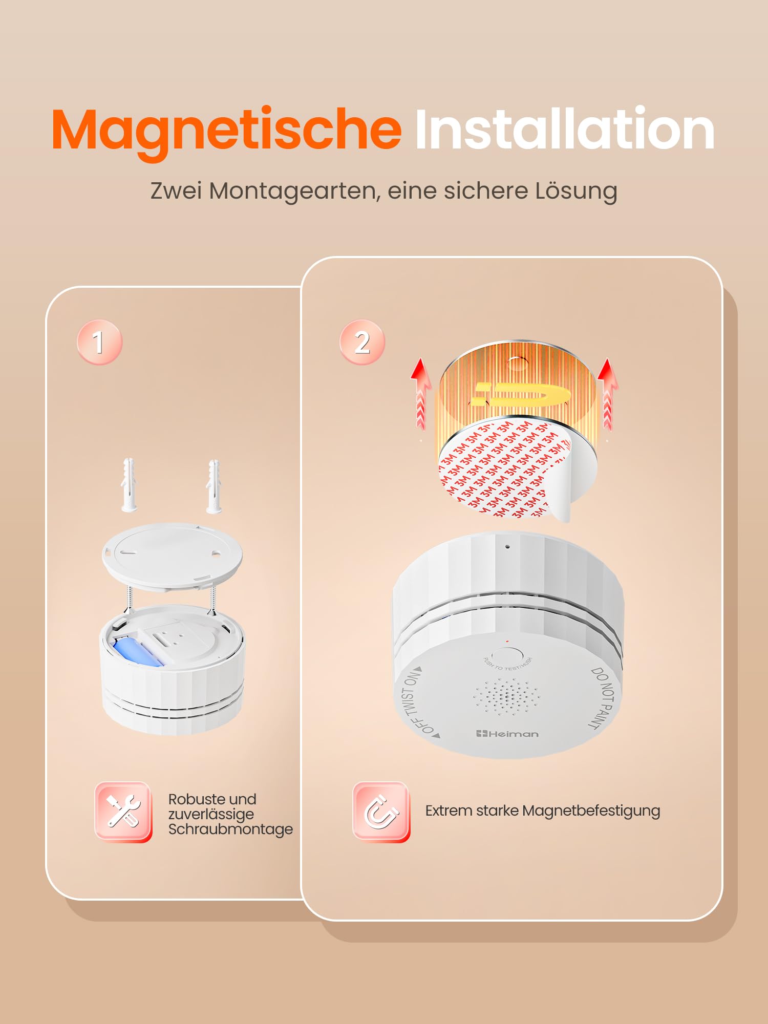 Heiman Rauchmelder Matter mit Temperatur und Feuchtigkeitssensor, S1-TM | austauschbare 5-Jahres-Batterie, Magnethalterung, kompatibel mit Apple HomeKit, SmartThings, Home Assistant und Homey