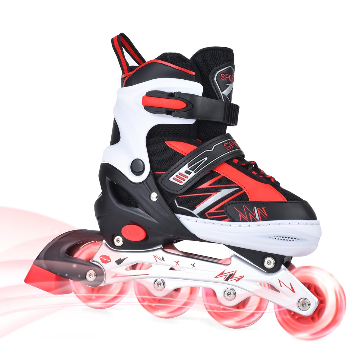 ERNAN Inline Skates,Adjustable Light up Kids Inline Skates, for Boys and Girls,Roller Skates for Kids Youth, Beginner (Red, L)