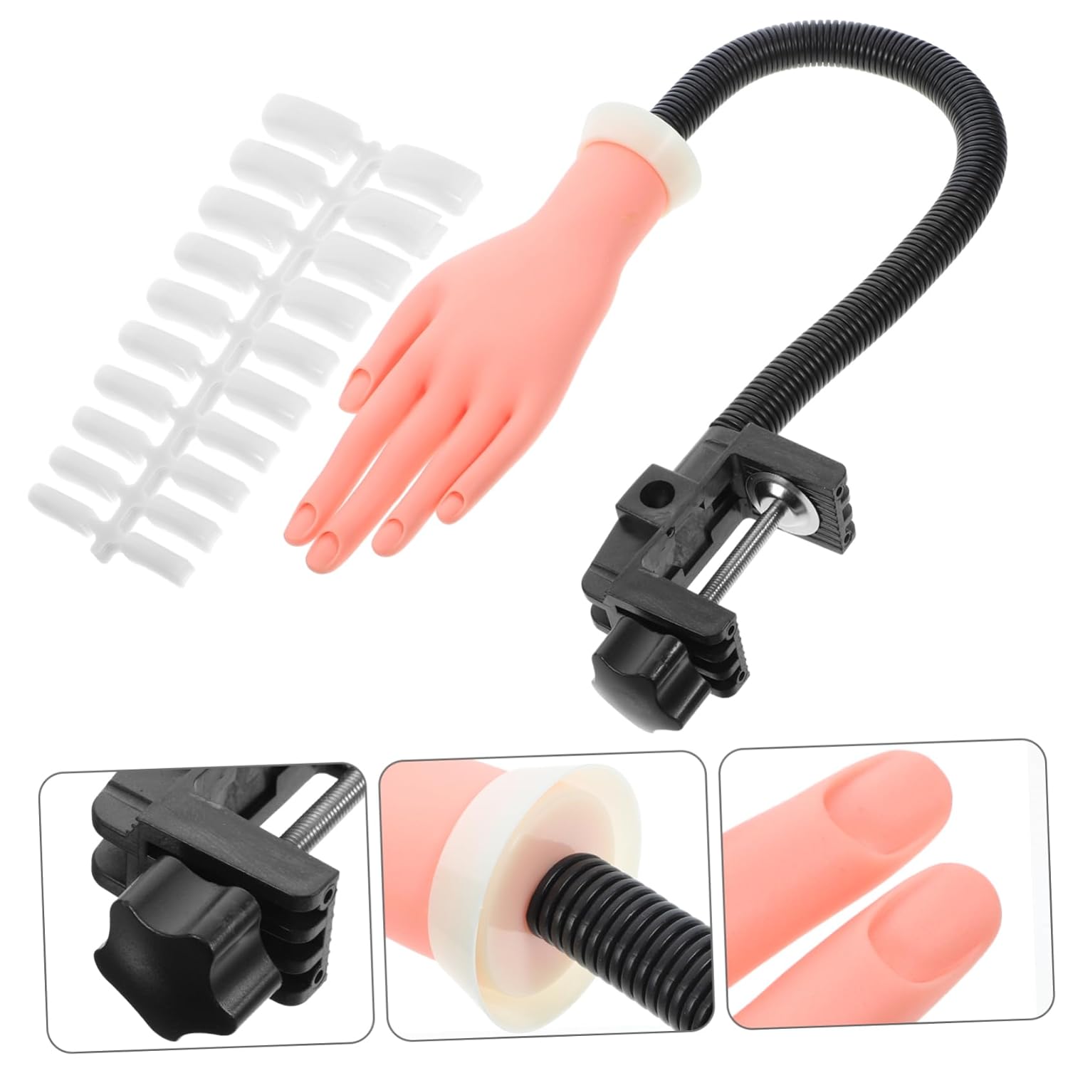 Silicone Practice Hand Model with Stand for Nail Art Flexible 100pcs Artificial Nail Tips for Manicure Training for Beginners and Professionals