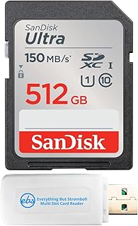 SanDisk Ultra 512GB SD Memory Card Works with Sony EOS R100 and Fujifilm X-S20 Mirrorless Cameras (SDSDUNC-512G-GN6IN) U1 C10 Bundle with (1) Everything But Stromboli 3.0 Micro & SDXC Card Reader