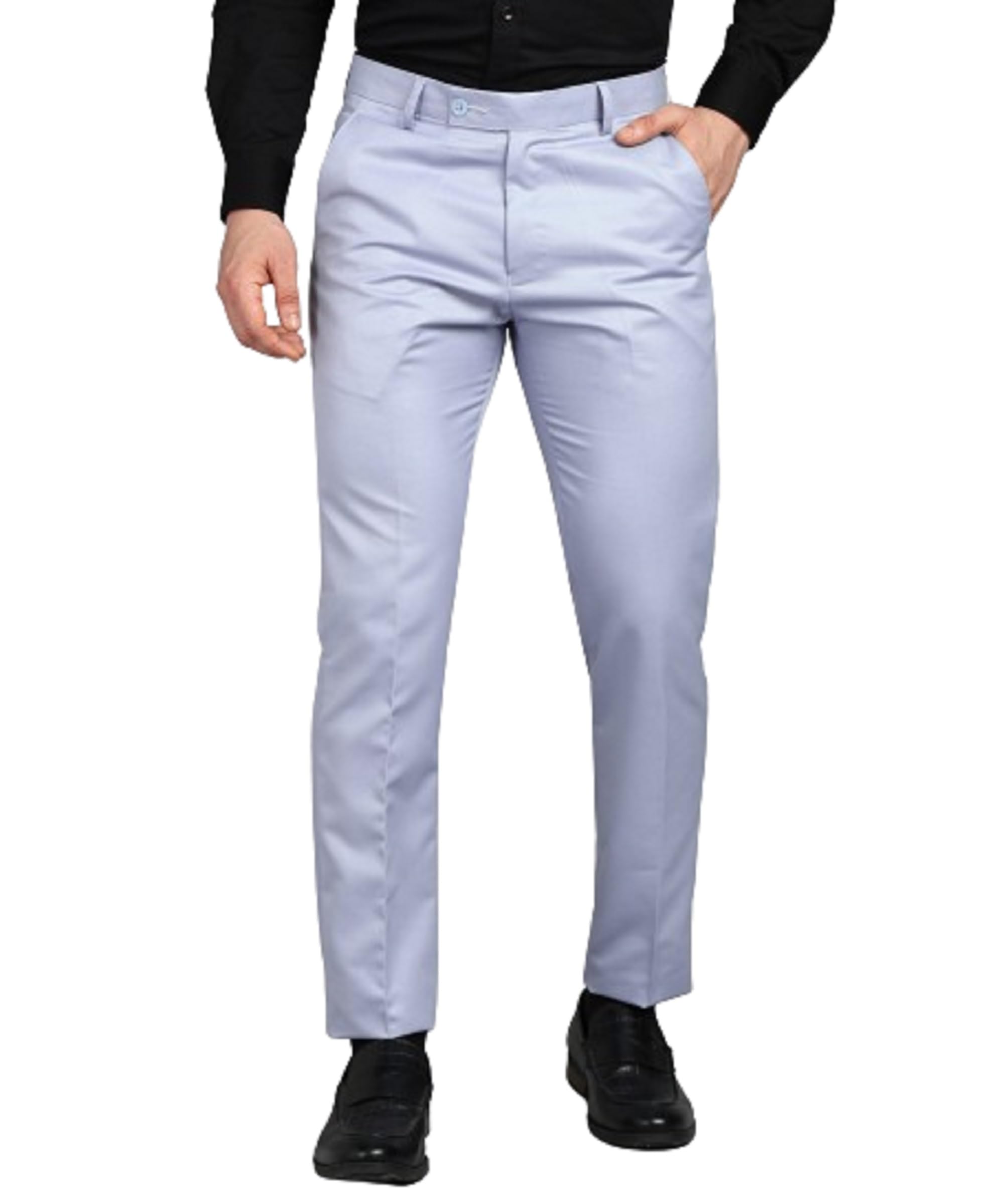 Men Light Blue Slim Fit Formal Trouser | Slim Fit Trouser for Men | Classic Slim Fit Formal Trousers for Men | Regular Fit Solid-image-2
