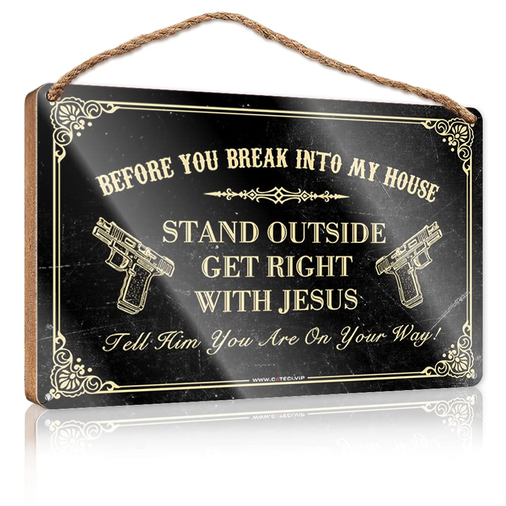 Wood Signs Decor Before You Break Into My House Wooden Sign Pool Decor Bathroom Wall Decor Funny (Size : 23X35CM)