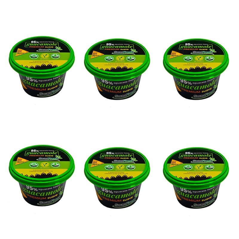 Guacamole tradicional suave. PACK - 6. Salsa de guacamole Estilo Casero. Elaborado con 95% de aguacate fresco. Ideal para dipear y acompañar.