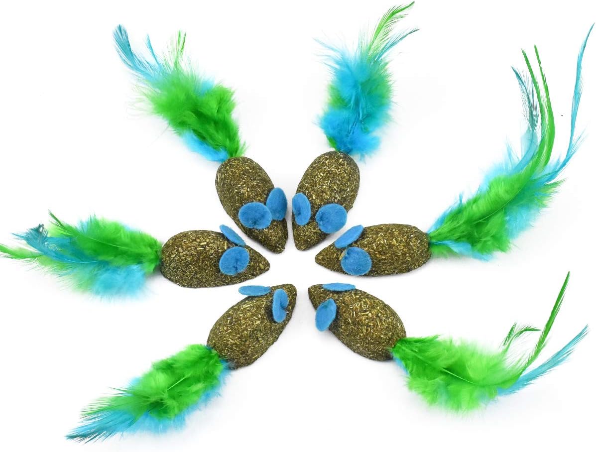 Dokpav 6PCS Catnip Mouse Toys for Cat, Feather Cat Toys, Pet Cat Catnip