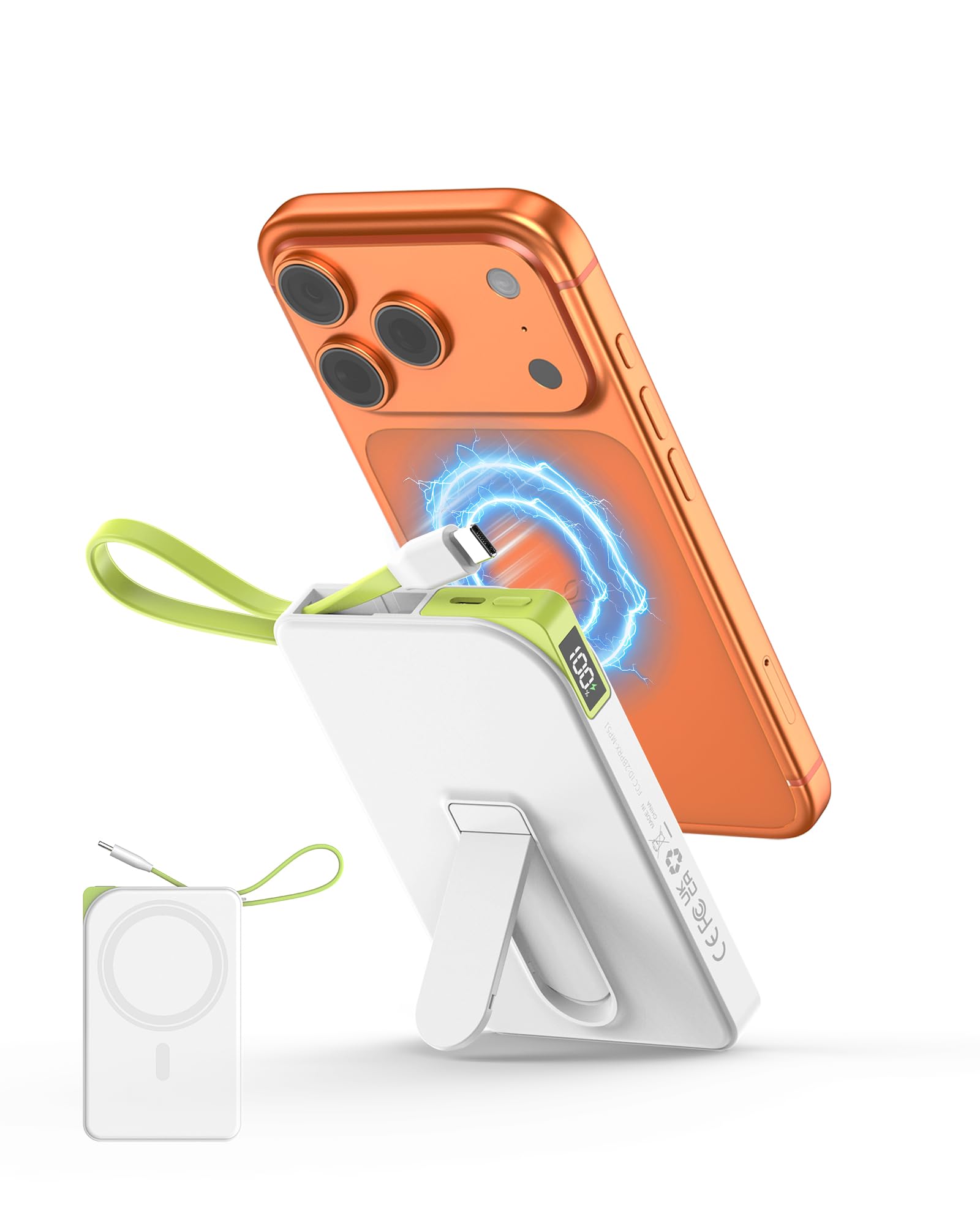 Power Bank para Magsafe, 10000mah Magnetico Bateria Portatil for iPhone con 22.5w USB-C Cable Soporte Plegable Powerbank para iPhone 17 16 15 14 13 12 Serie