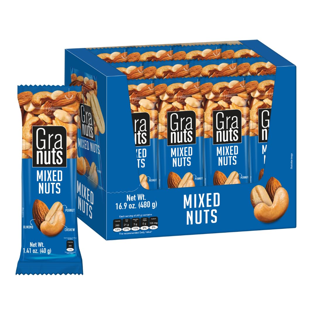 Granuts Mixed Nuts, Almonds, Peanuts and Cashews, 1.41 oz (Pack of 12)