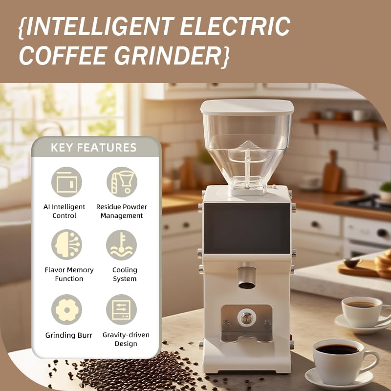 Smart Electric Coffee Grinder with Flavor Memory, 50mm Flat Burrs, 240-Step Adjustment and Plasma Residue Removal for Home Baristas