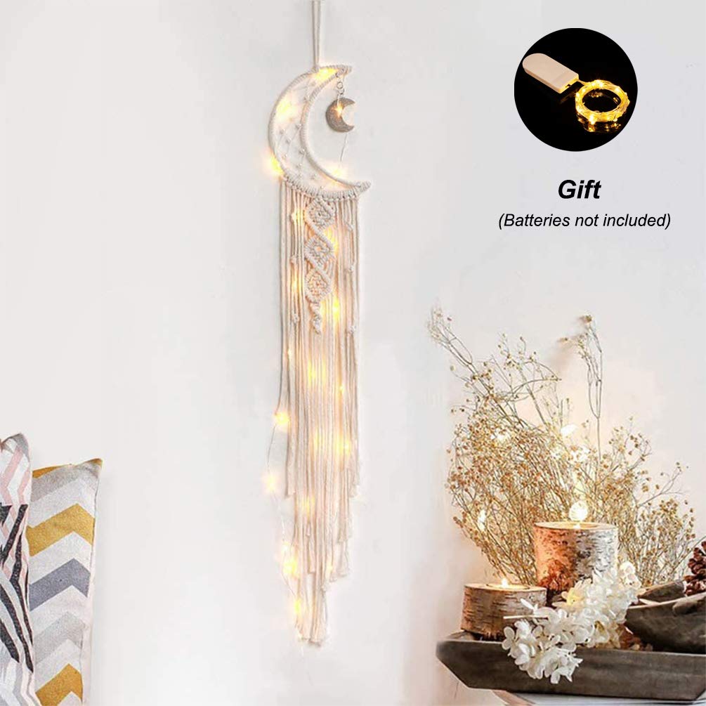 Set Acchiappasogni Macramè Fatti A Mano – Luna E Stella, Decorazione Parete Boho Per Camera Da Letto, Regalo - 3