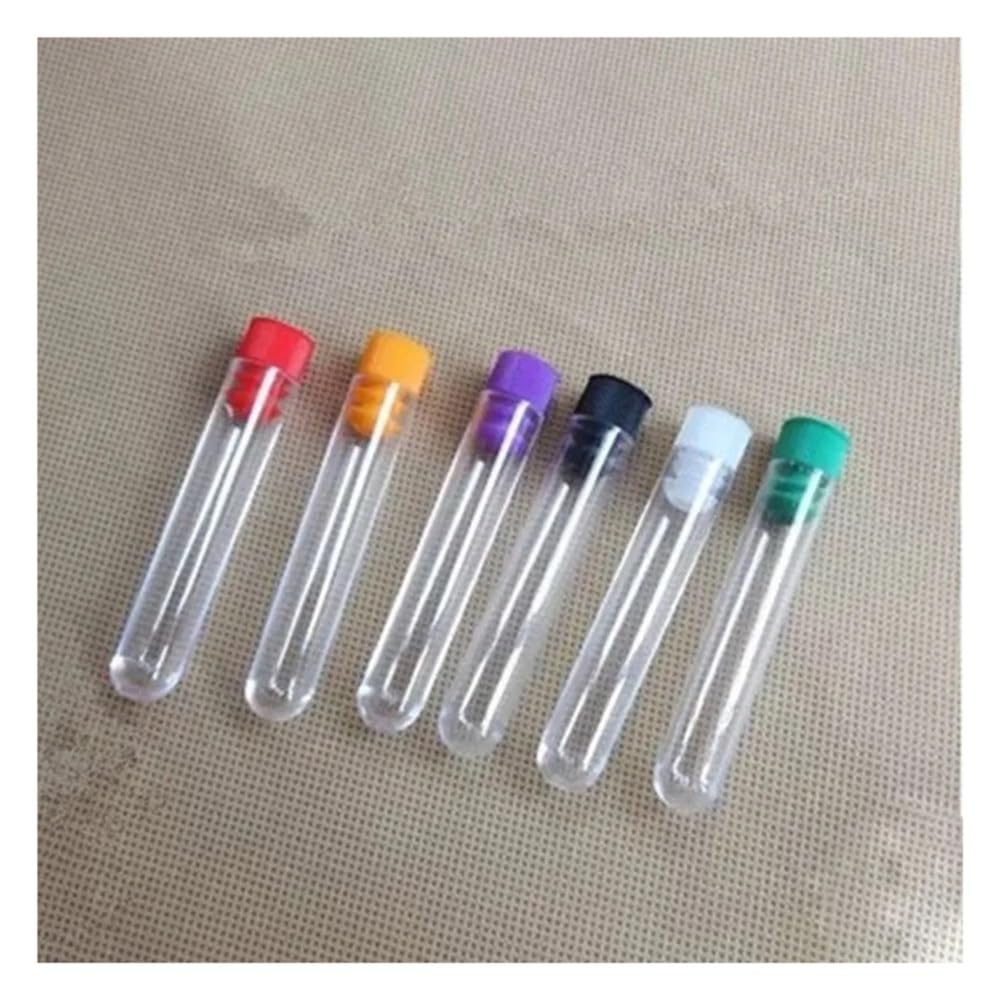Tubo de plástico de 100 piezas de 15 x 100 mm con tapa de colores transparentes como el vidrio.