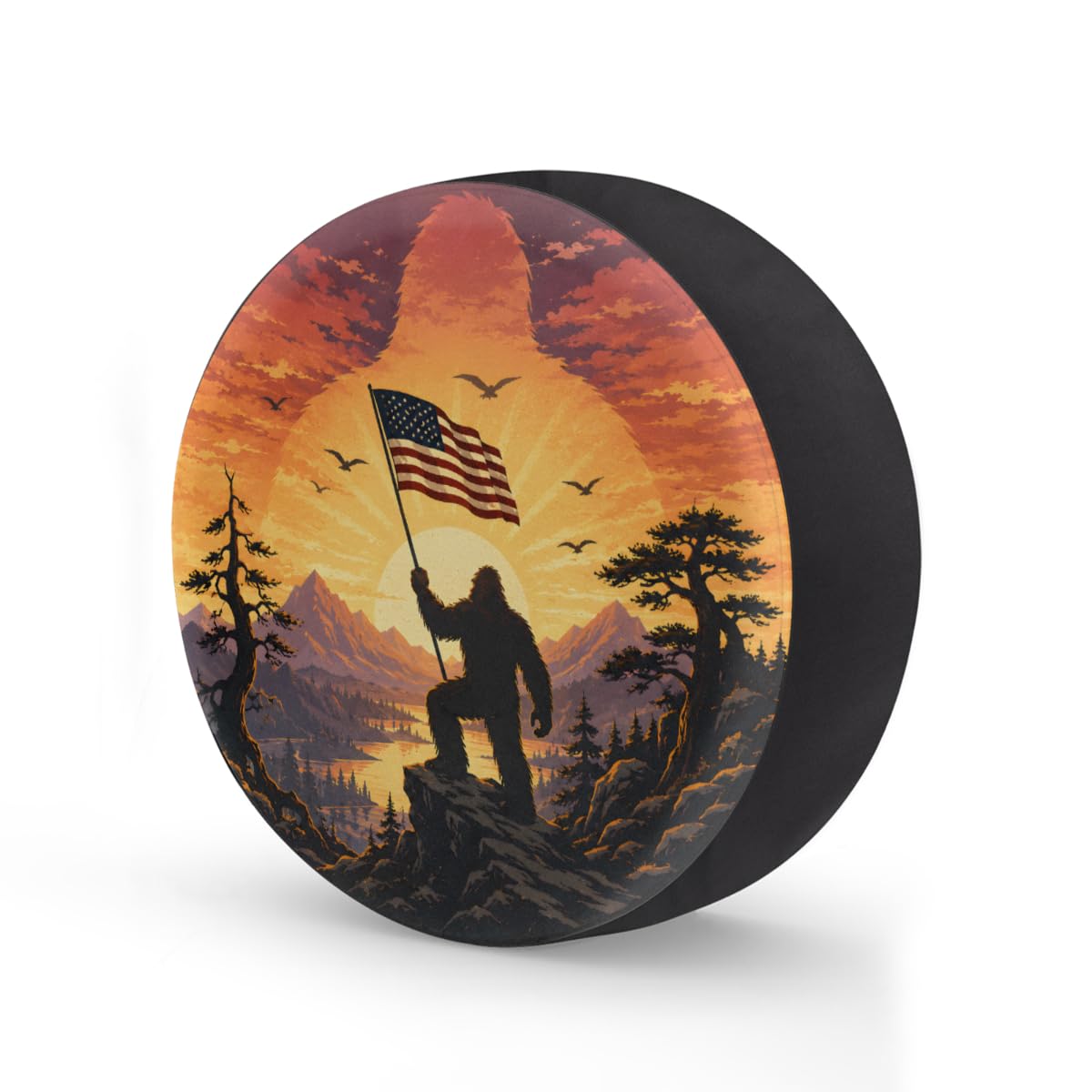 Bigfoot American Flag Spare Tire Cover Wheel Covers Protectors Waterproof Dust-Proof Universal Fit Trailer, RV, SUV and Many Vehicle 14 Inch,C-01
