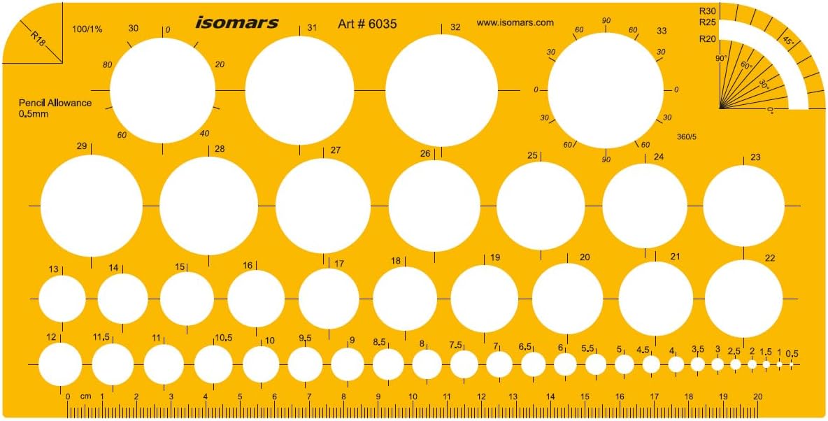 Isomars Circle Shapes Drawing Template – Drafting Stencil for Geometry, Technical Drawing & Design – Ideal for Students & Professionals