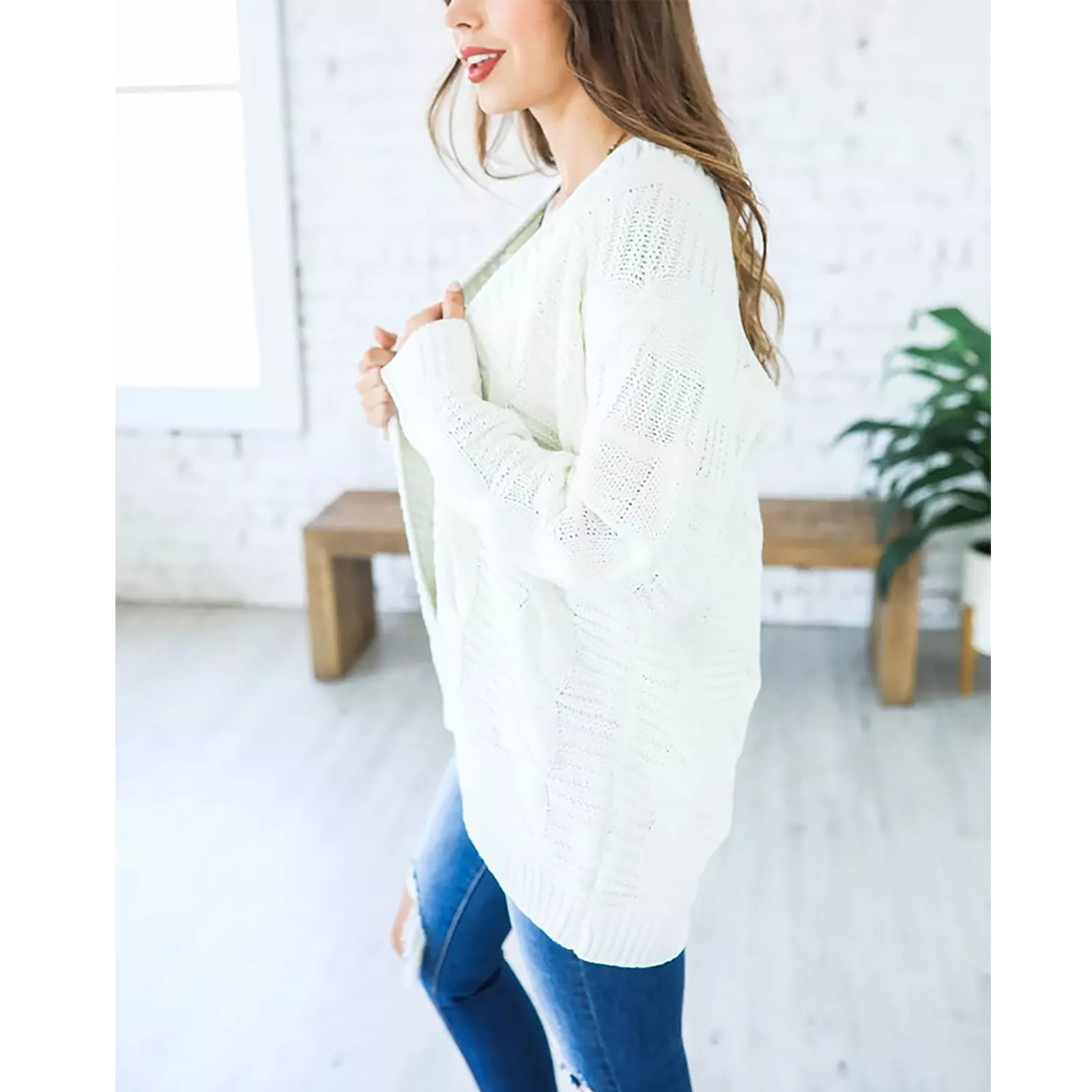 Yizc Donne Cardigan,Classico Maglia Cime Cavo Fronte Aperto Maglione Manica Lunga Informale Outwear,Colore Suolo Sciolto Cappotto
