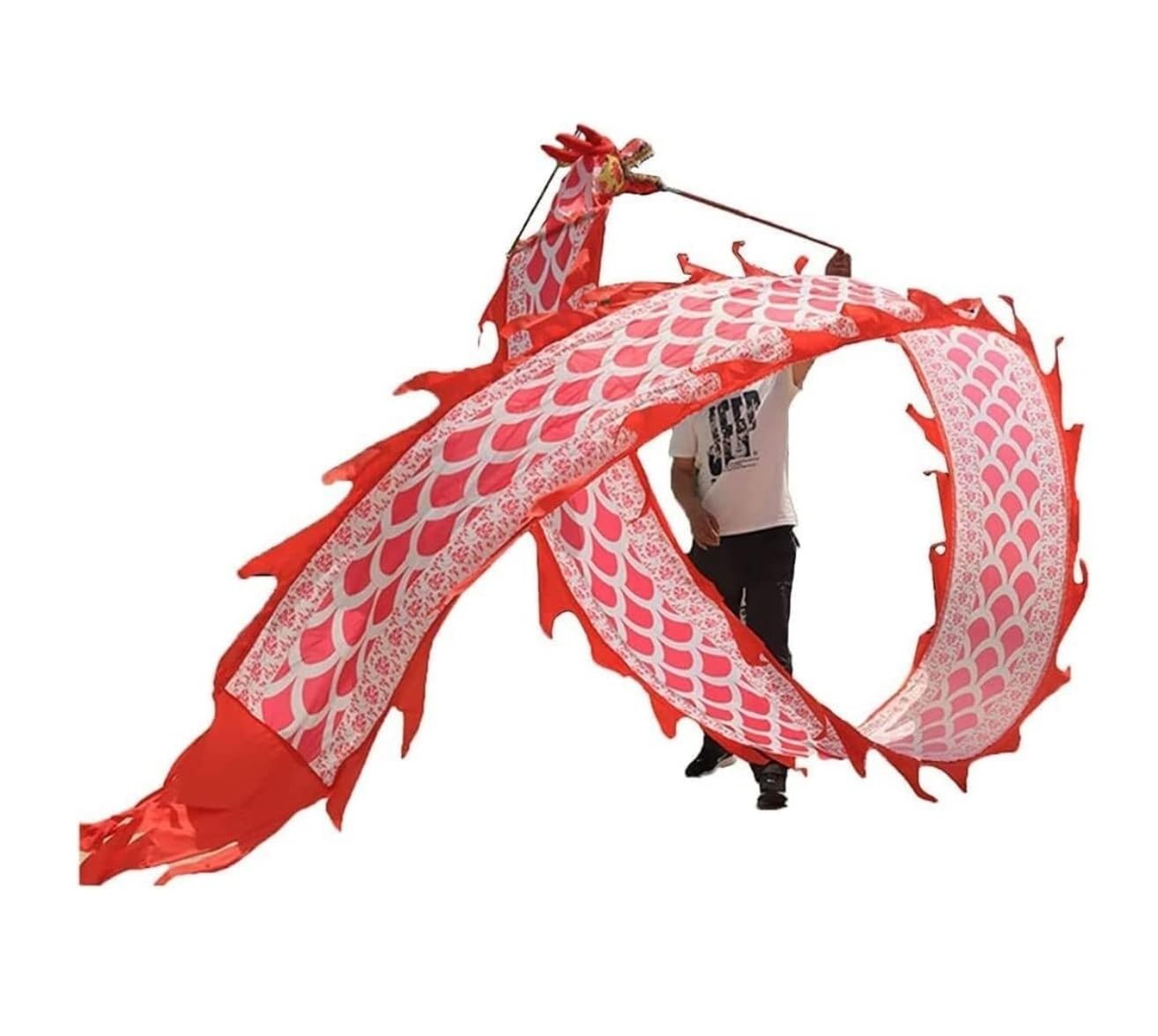 Drago Cinese per Feste Streamer Dragon Dance Silk Lion Entertainment Equipments Nastro per Fitness Drago All'aperto Perfetto Realistico Feste Cinesi in Italia(Rot,8m/26.2ft)