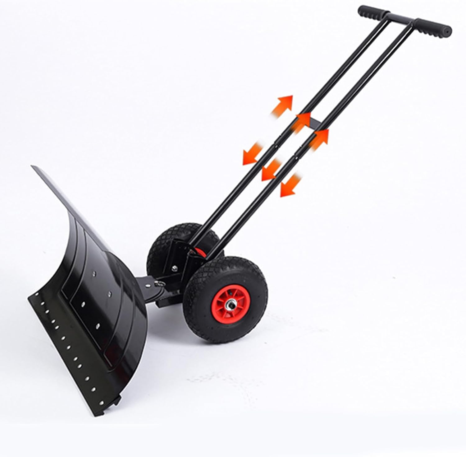 Generic Snow Plow with Rhombic Slip Rubber Tires, Adjustable Handle, Black, Classic, Iron & Rubber, Push Wheel Snow Shovel