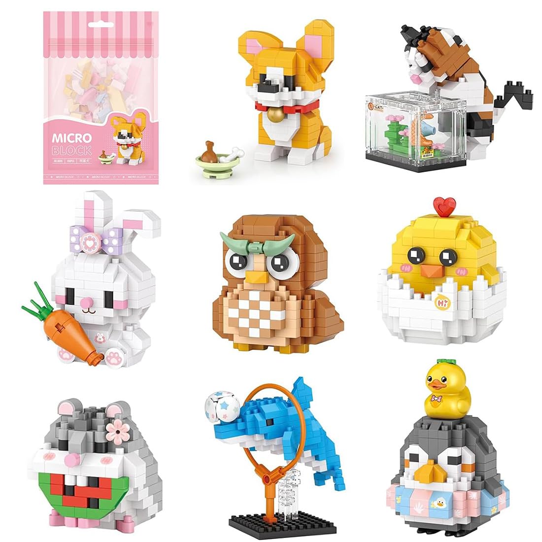 Tiere Bausteine Bausatz, 8 Stück Mini Bausteine Set, Klemmbausteine Tier Figuren Mini Bricks Modellbausatz Konstruktion Modell