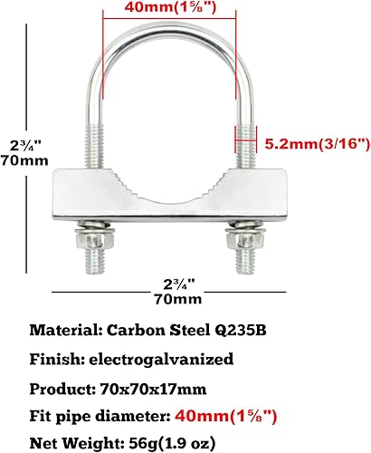 Miniatura 2 de Abrazaderas de perno en U, 1 pulgada de ancho abierto, abrazaderas de tubería en U de 1 pulgada, accesorios de montaje resistentes en abrazaderas de