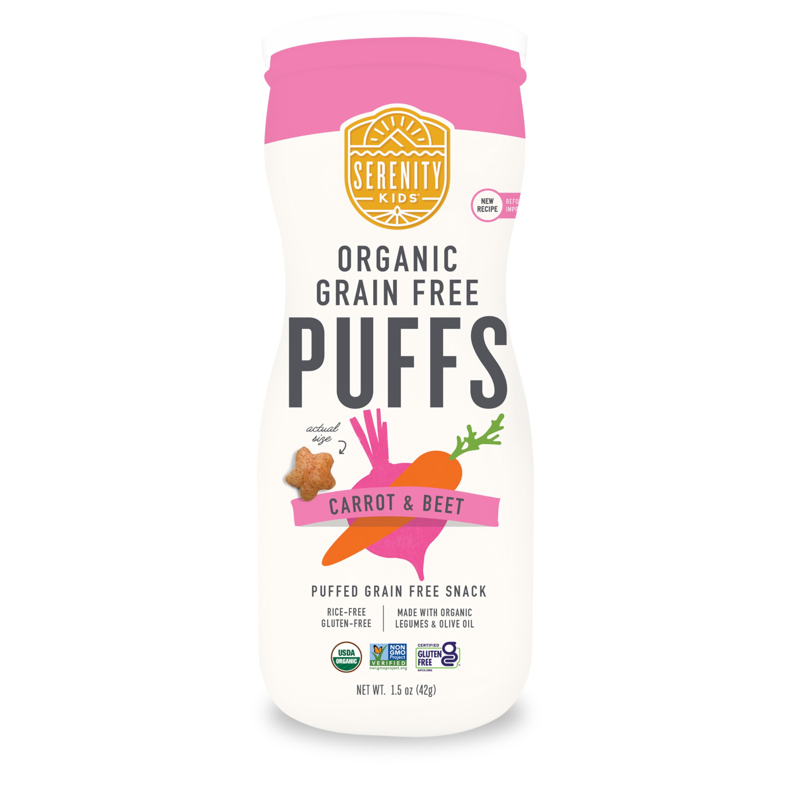 Sponsored Ad - Serenity Kids 6+ Months Allergen-Safe Puffs for Toddlers & Babies - 1.5 oz Pack of 6, Carrot & Beet - USDA Organic Baby Snacks - No Grains, Gluten, Nuts, Rice - Veggie-Packed Puffs for Toddler Food