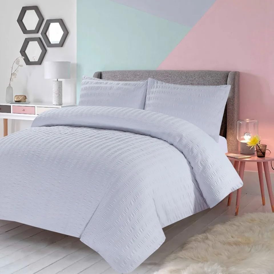 Northern Luxe Seersucker Polycotton Duvet Set - Bedding Duvet Cover Set for All Season Elegant Textured Bedding with 1 Duvet Cover & 2 Pillowcases, Easy Care, (White, King)