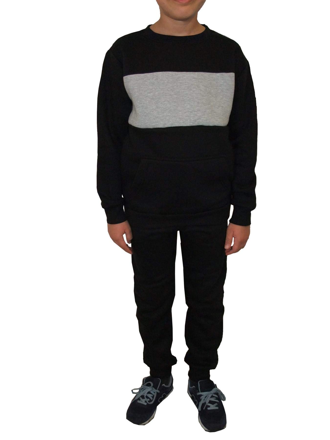 Malay Boys Black Kids Tracksuit Branded Fleece Pullover Stripe Sweatshirt Cotton Jogging Bottom