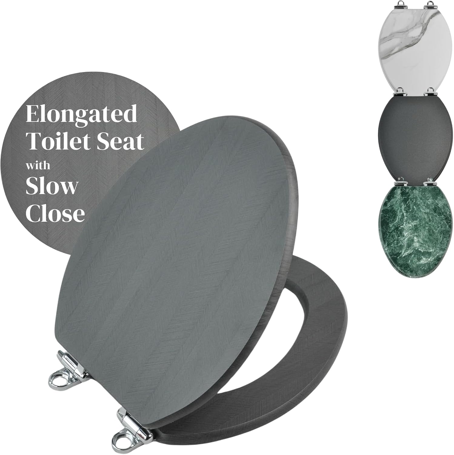 Elongated Toilet Seat Slow Close with Metal Hinges - Dark Gray Toilet Seat Decorative for Bathrooms - Scratch Resistant - Easy to Install