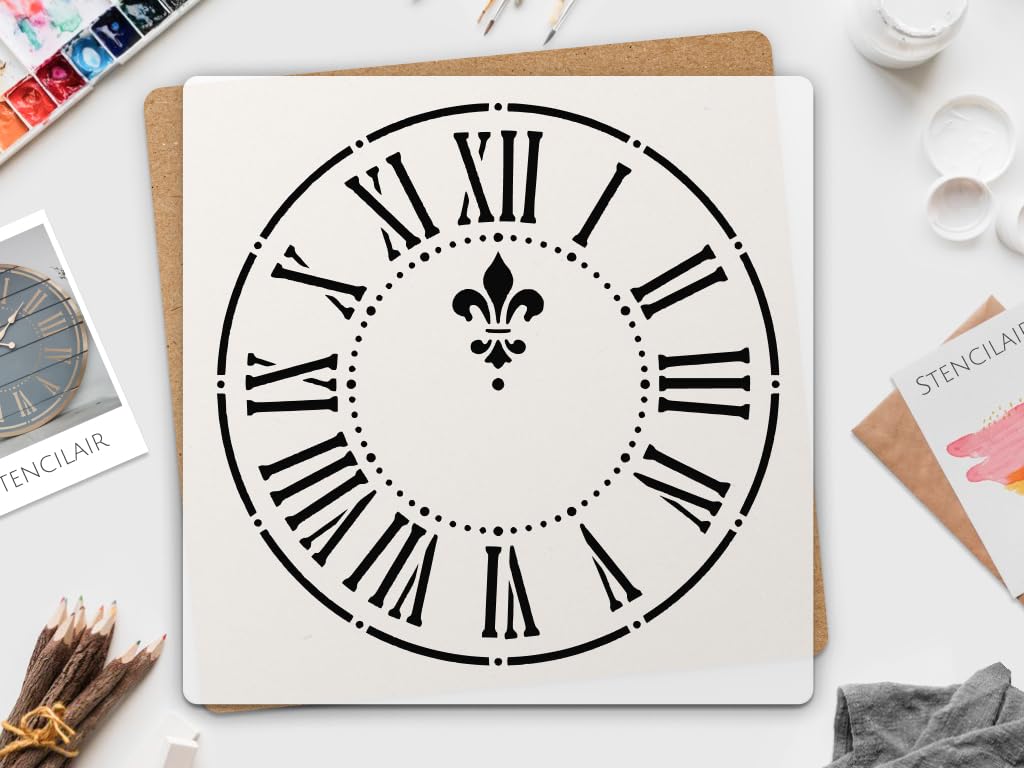 Clock Stencil | 20x20 inch | Roman Numerals Clock Stencil | Farmhouse Clock | Large Clock face Stencil | Clock Reusable Stencils