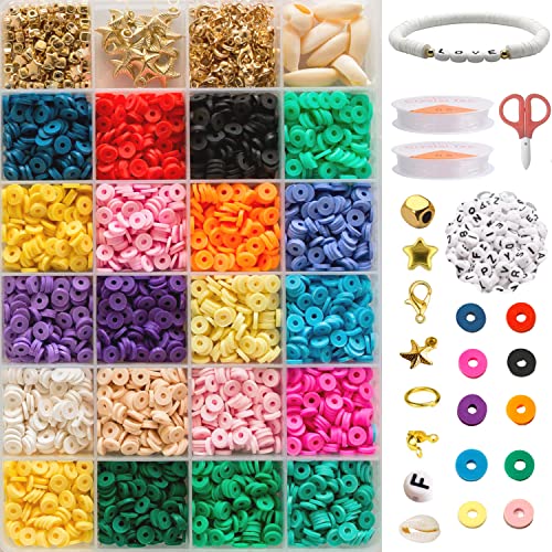 4500 pcs - Extra Letters - Polymer Clay Beads for Jewelry Making Kit with Extra Letter Beads - Heishi Beads Kit - Flat Round Beads - Flat Disc Beads - Flat Bracelet Beads - Flat Bead Necklace