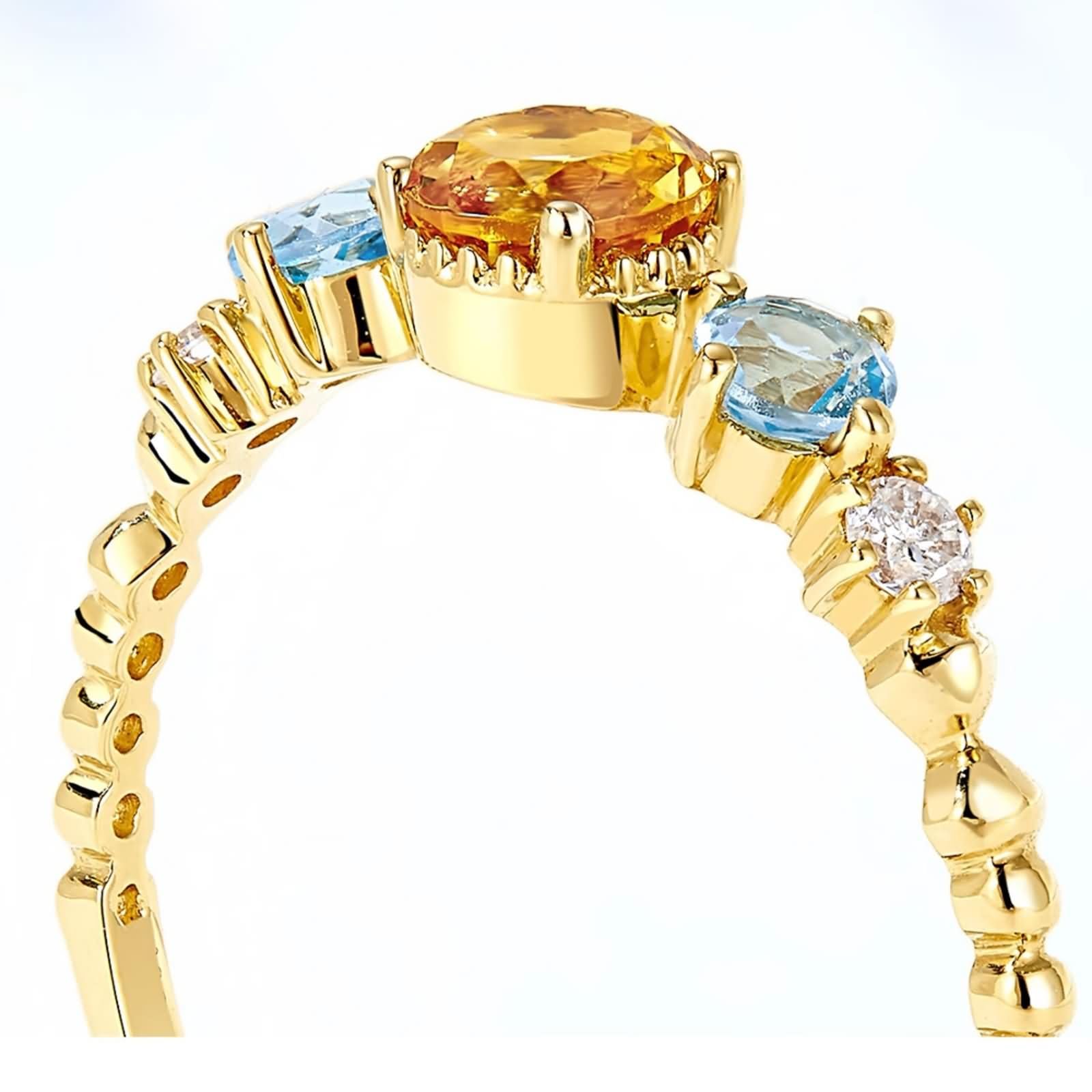 Anillo de Alianza Mujer Oro Amarillo 9K / 14K / 18K, Redondo con Citrina Topacio de 0,5 ct y Diamante, Anillos Matrimonio Oro Amarillo Mujer