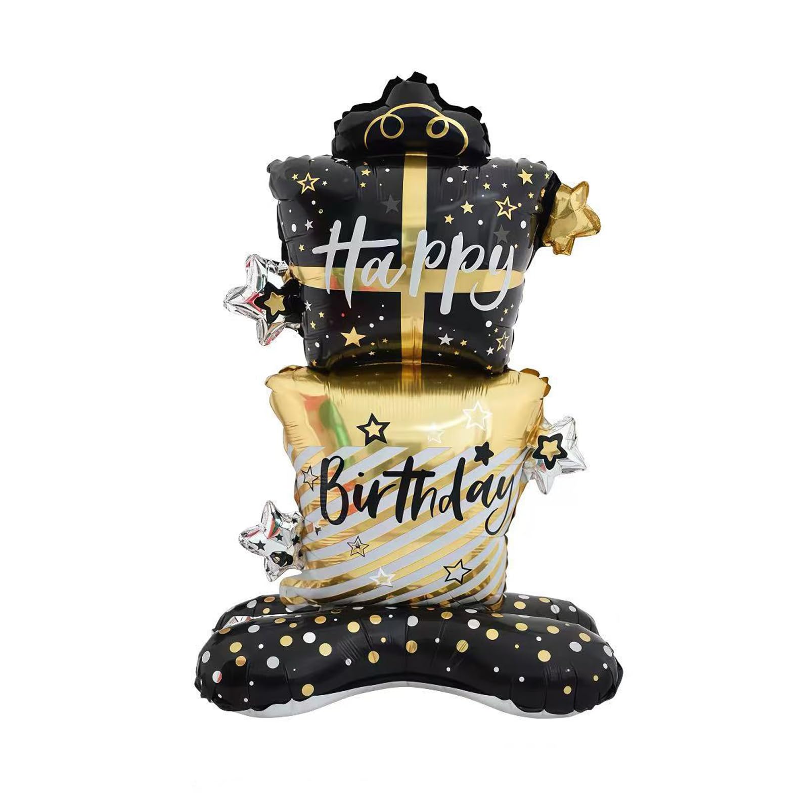 Self Standing Foil Balloons - Black Gold Birthday Box Design Balloon for Party Decor, Large Aluminum Foil Balloon Stand for Home Celebration Decoration
