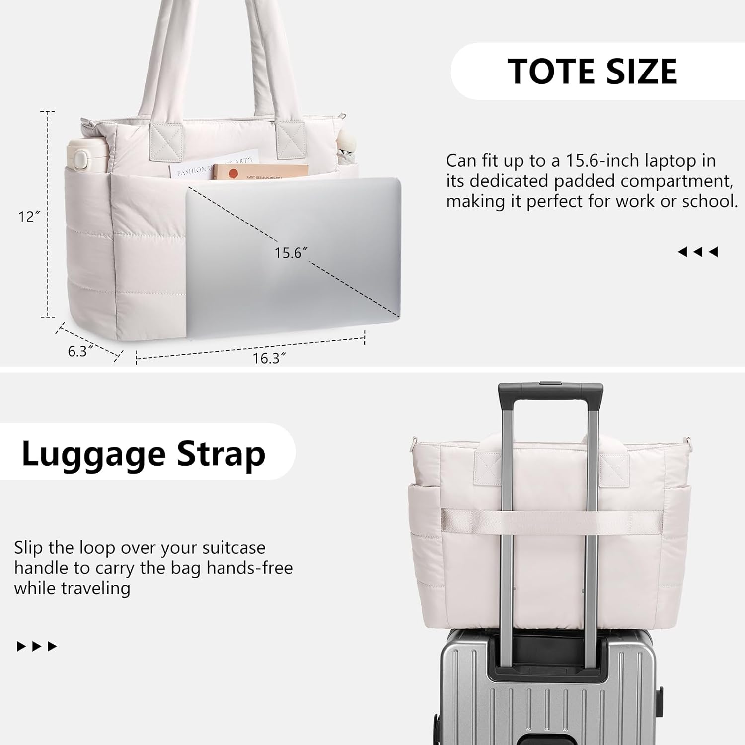 Tote Bag for Women Lightweight Puffer Tote Bag Large Nurse Bags Handbag with Pockets Zipper Closure for Work Travel