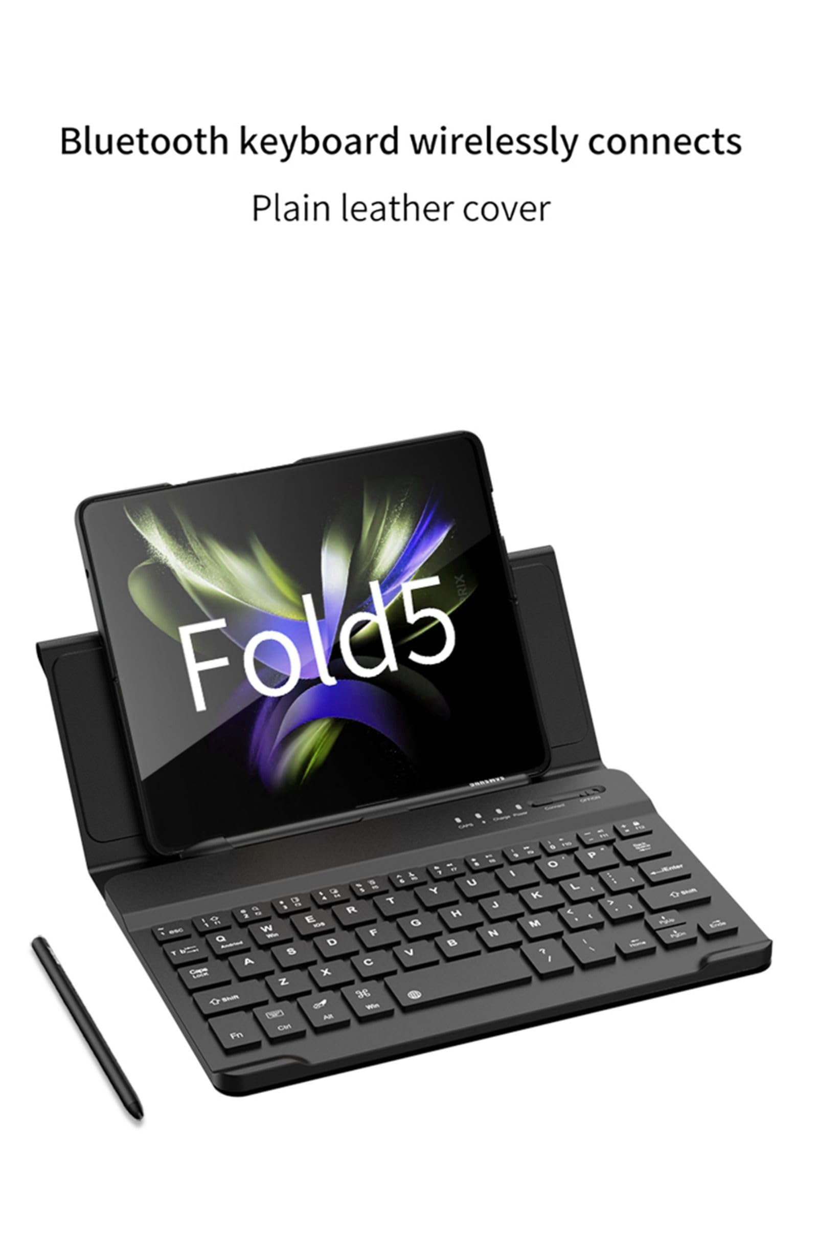 COQUE Kit accessori per ufficio mobile Samsung Galaxy Z Fold 5,tastiera silenziosa del telefono/mouse Bluetooth/penna touch+slot penna/kit ufficio custodia in pelle pieghevole-Nero
