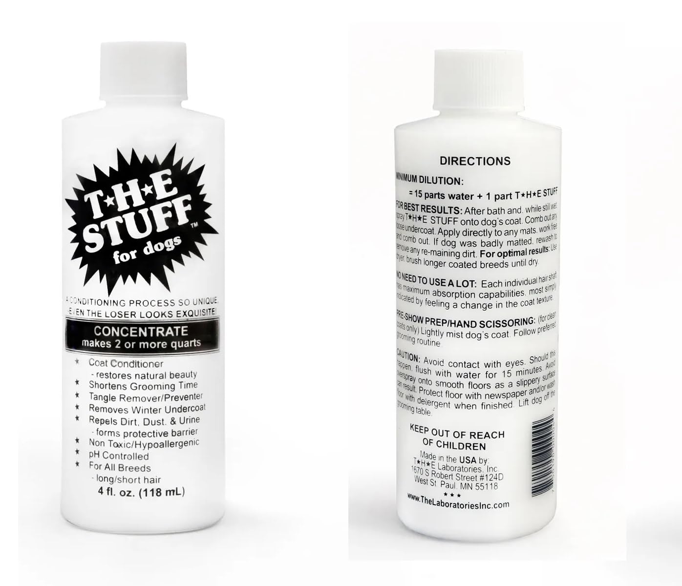 Dog Coat Leave in Conditioner Detangler The Stuff Penetrates Mats and Tangles (4 Ounce Concentrate)