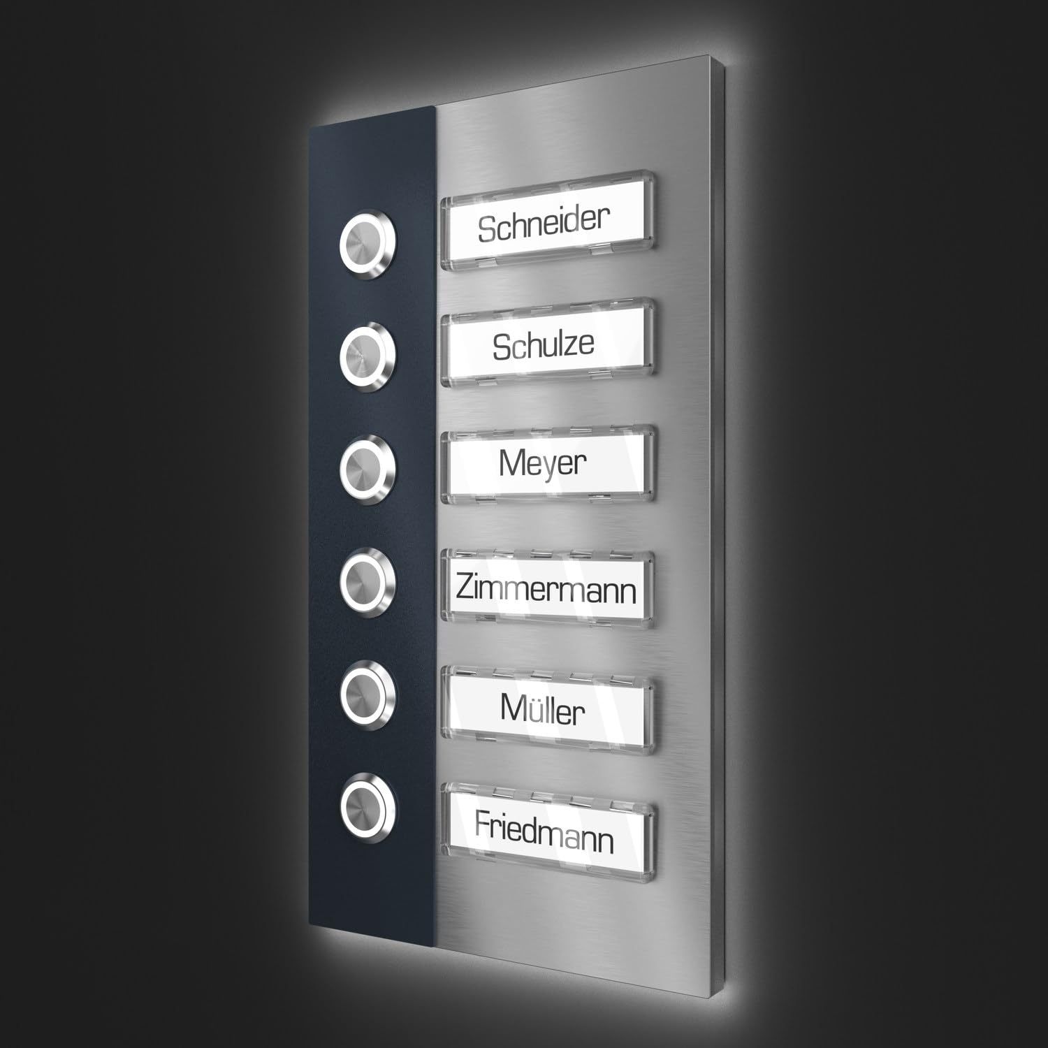Campanello plurifamiliari con LED pressione Targhetta 6 nomi - V2A acciaio inox 140x255 mm - da incasso selezionabile da esterno per porta d'ingresso