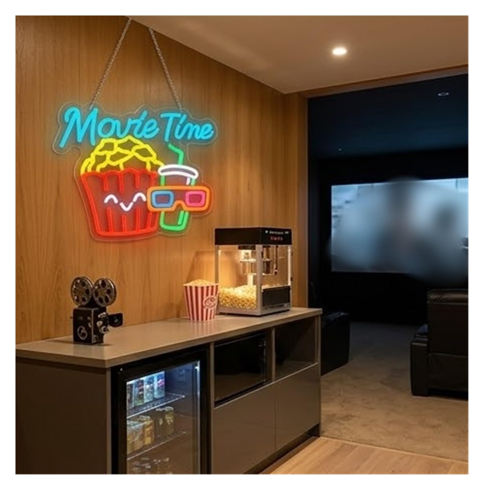 Luz de Diseño de Digital Movie Time Letrero De Neón Cine De Palomitas De Maíz Brillo De Luz LED Ajustable Para Decoración De Pared Para Cine Sala De Cine Fiesta 41.91cm×32cm