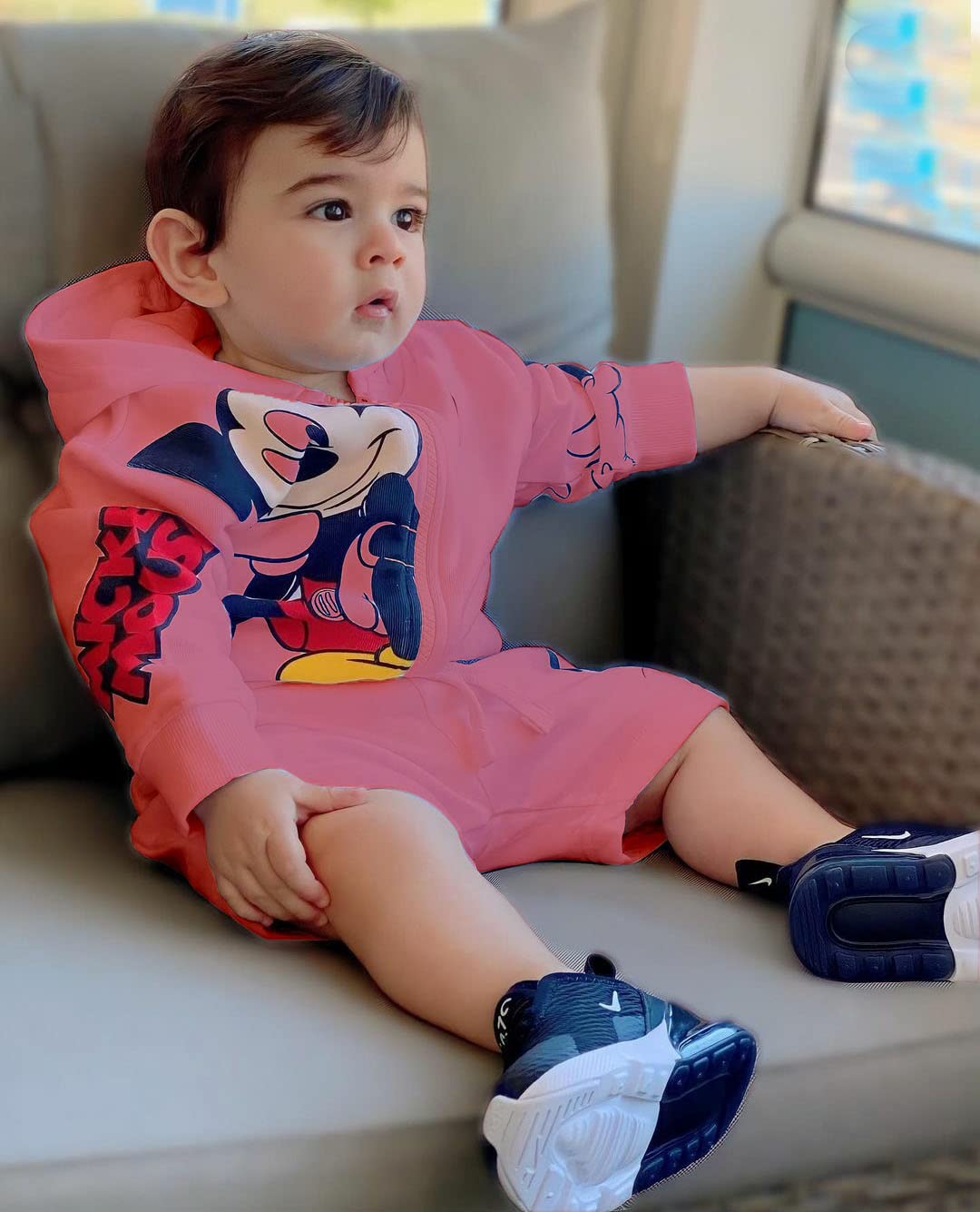 BLOOD PANTHER Unisex Baby Boy's Poly Cotton Cartoon Print Long Sleeve Zipper Regular Hoodie with Shorts (Pink) Size :- 2-3 Years