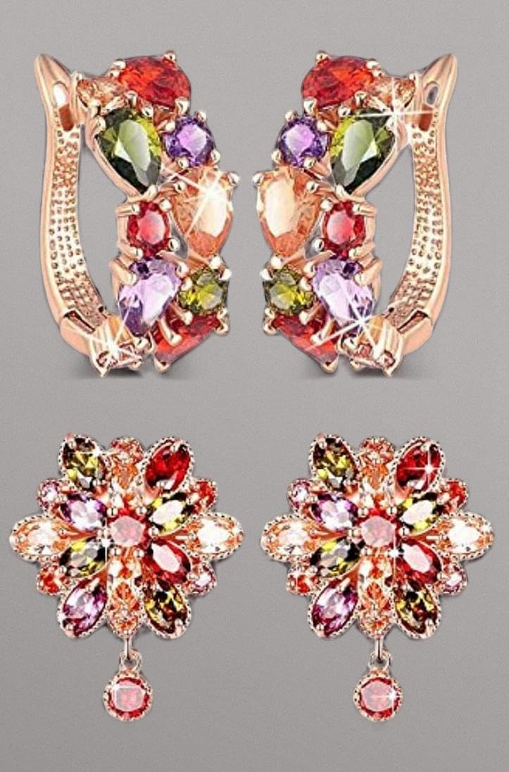 Jewellery Earrings for Women Combo Set of Two Multi-Color Crystal earings ear rings for Girls and Women
