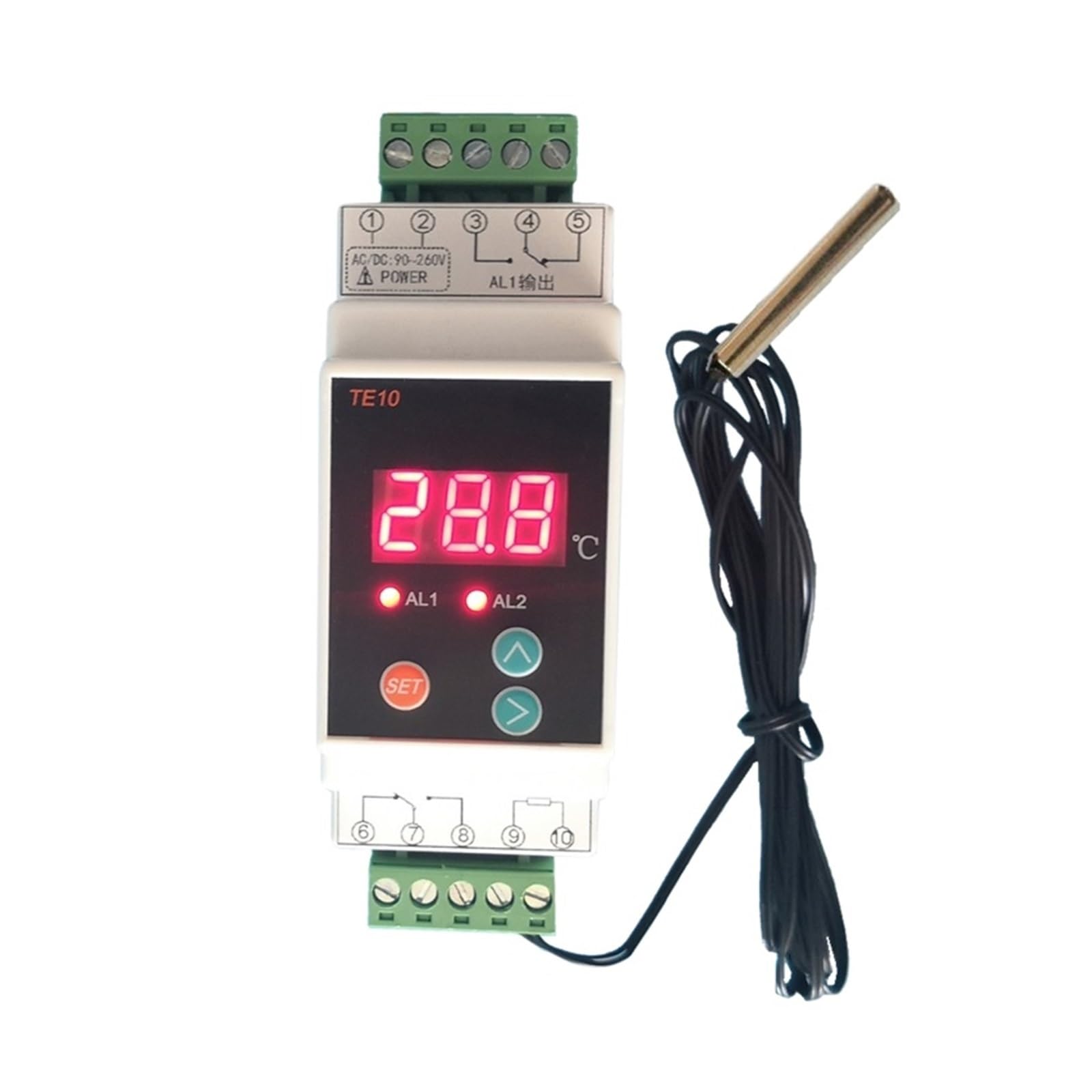 Temperature Controllers, AC90~260V -40~110℃ Din Rail Thermostat With Sensor 2 Way Relay Output Temperature, Alarm Controller NO NC COMMON 7A/250VAC