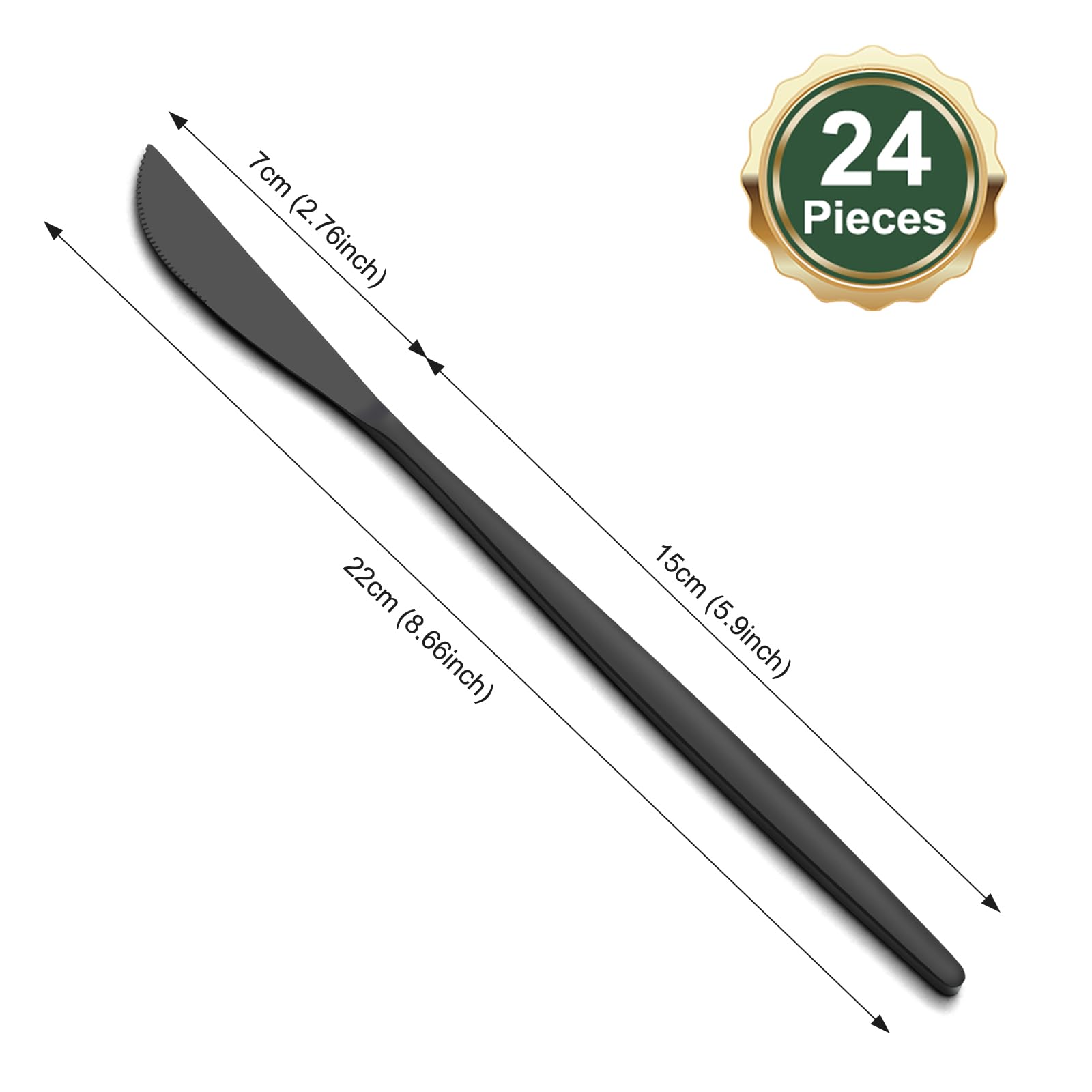 Pleafind coltelli da tavola 24 pezzi, coltelli acciaio inox 22 cm, set coltelli da tavola in Nero, coltello da burro, coltelli carne, coltello per la casa e il ristorante, lavabile in lavastoviglie
