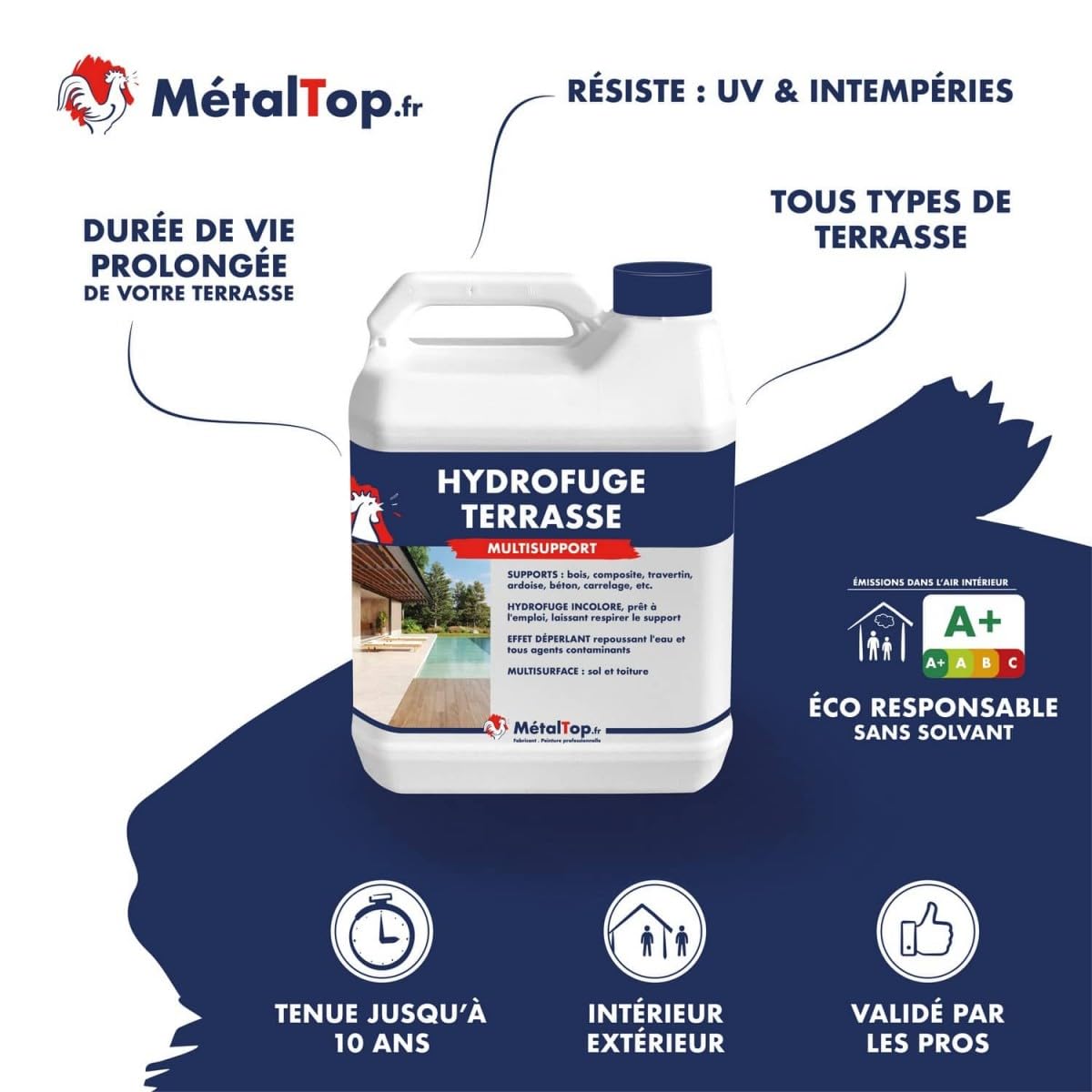 Métaltop - Hydrofuge Terrasse - 5 L - Protection anti-humidité pour dalles, carrelage poreux et béton extérieur