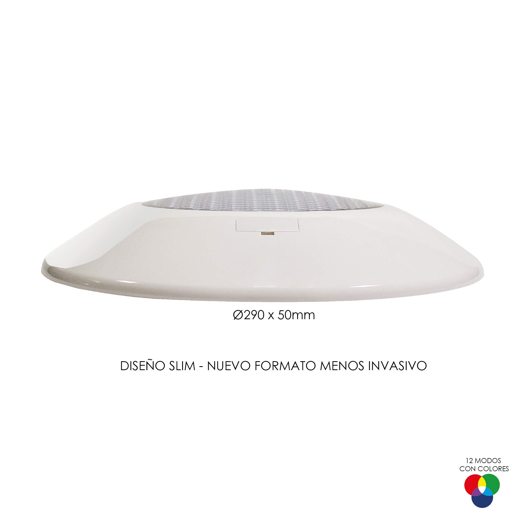 Foco Piscina Led 25W RGB 12 Colores Pack 2 + Mando - Instalación en Superficie de Piscina 2250 lumens Alta luminosidad - Slim Plus Nuevo DISEÑO Multicolor con tecnologia RGB - 12V Ø205 x 90mm