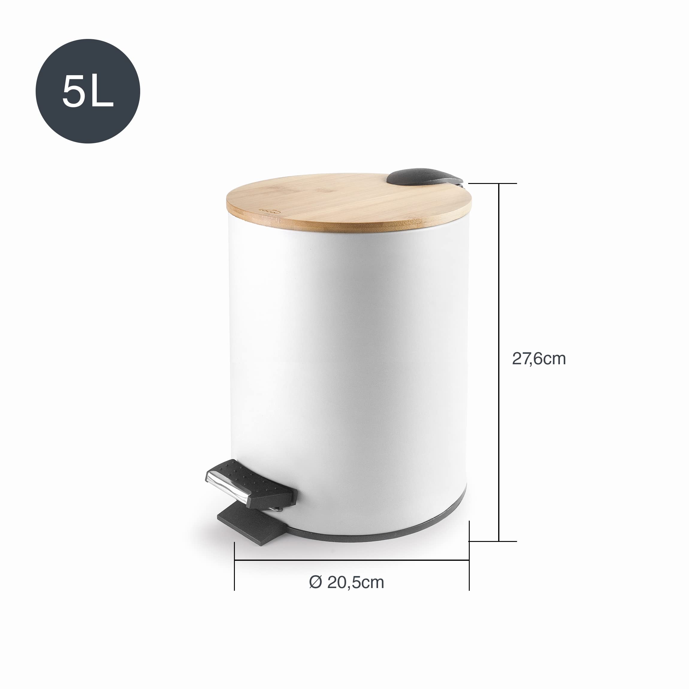 LACOR - 63355 - Nature White Treteimer, Mülleimer, SoftClosing System, Stahl, 20.5 x 27.6 cm, Fassungsvermögen: 5 L