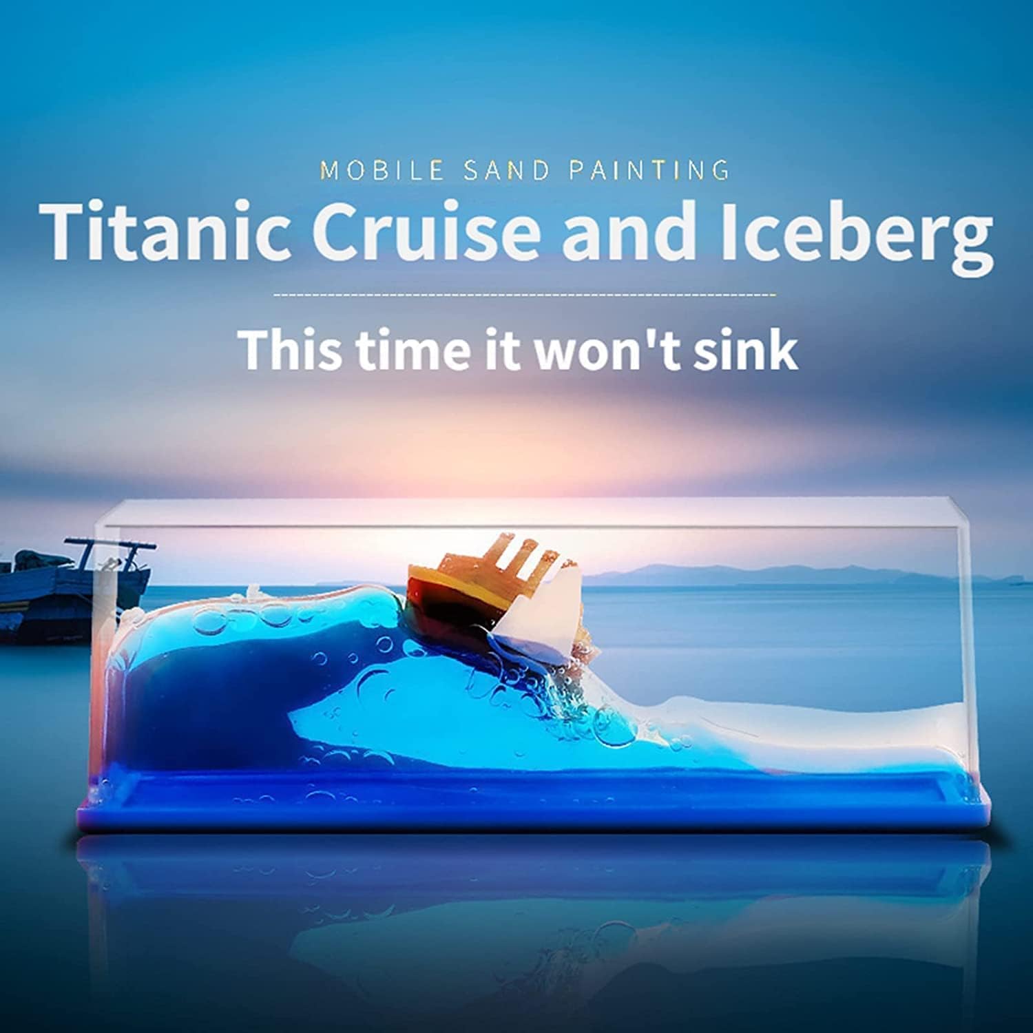 VIRIX Liquid Wave Cruise Ship Decoration Unsinkable Titanic Model in A Clear Liquid Motion Bottle for Stress Relief Office Home Desk Décor (Blue) 2